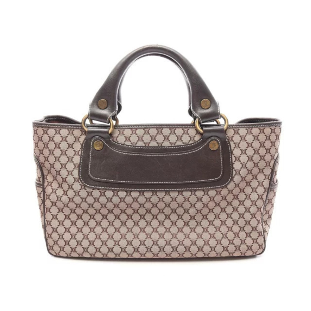 Celine Boogie Bag Macadam Handbag Canvas Leather Beige Cream Brown